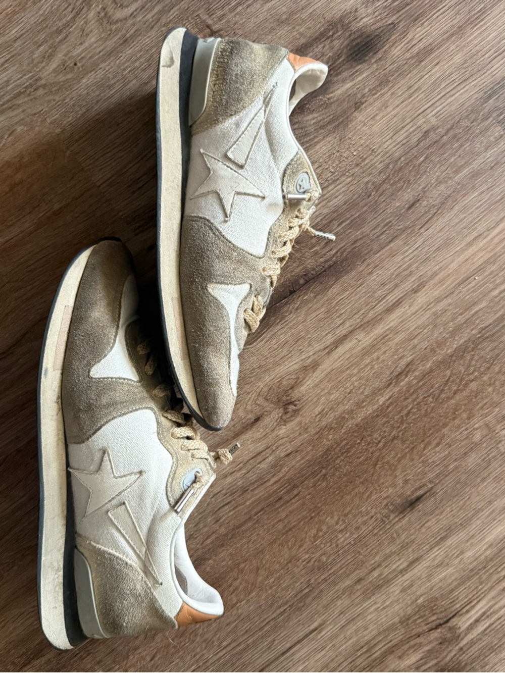 Golden Goose Beige, White & Tan Retro Runner Sneakers